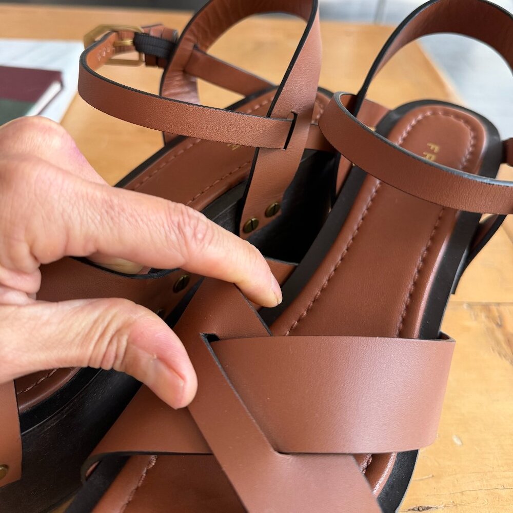 FRAME Denim Le Melrose Leather Wedge Sandals | Brown | 38 - Picture 2 of 4